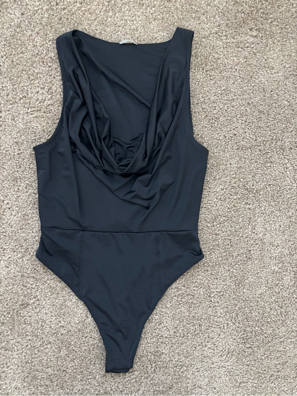 Free People Black Cowl Neck Thong Bodysuit